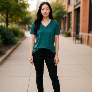 J. Jill Teal Short Sleeve V-Neck Tee